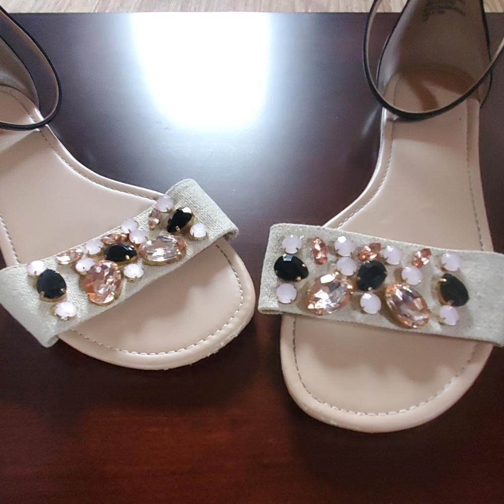 Gem stone ankle strap sandals